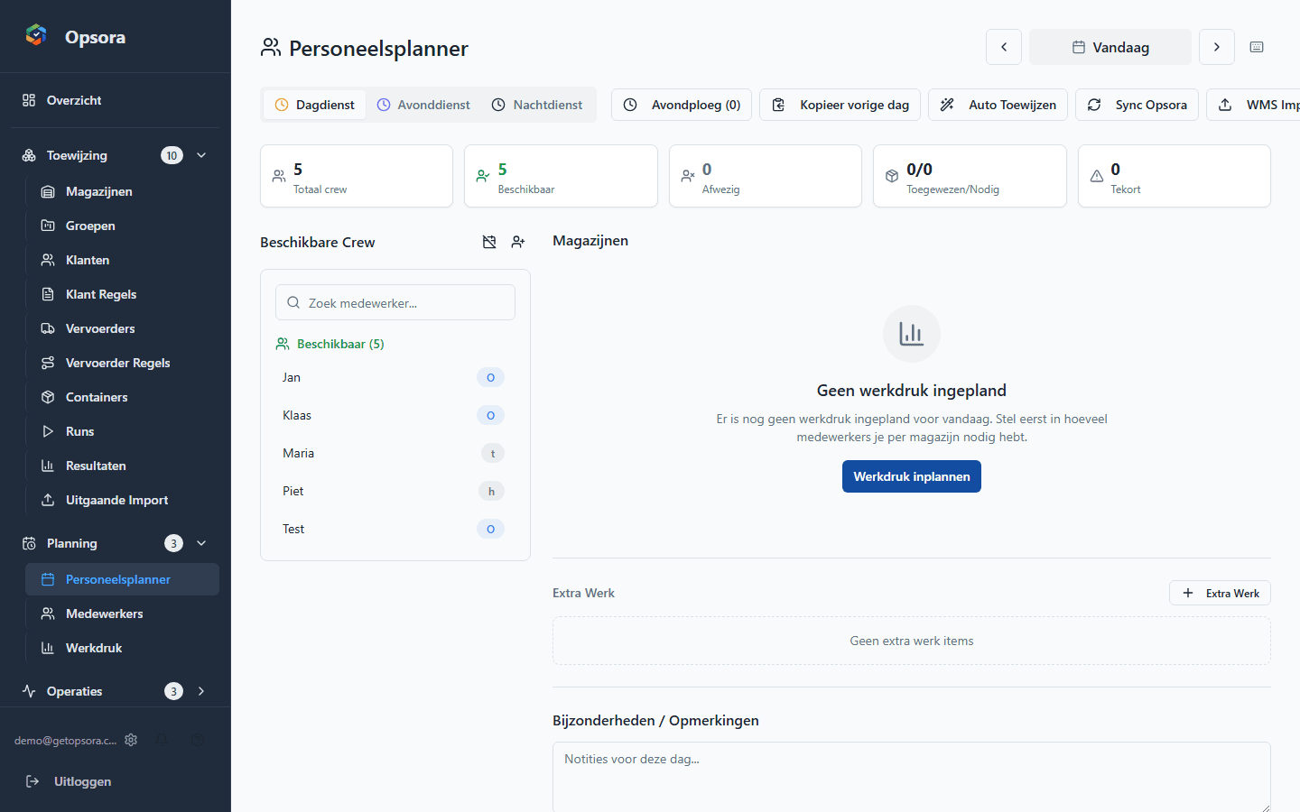 Opsora Crew Planner — Wie werkt waar